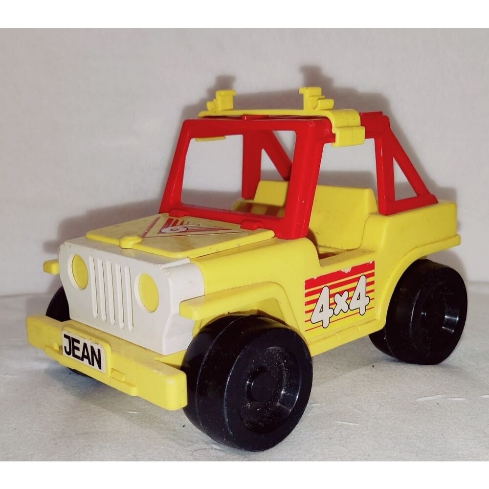 Vintage 1970s Yellow 4X4 Jeep Toy Car Jean, West Germany with Opening Hood